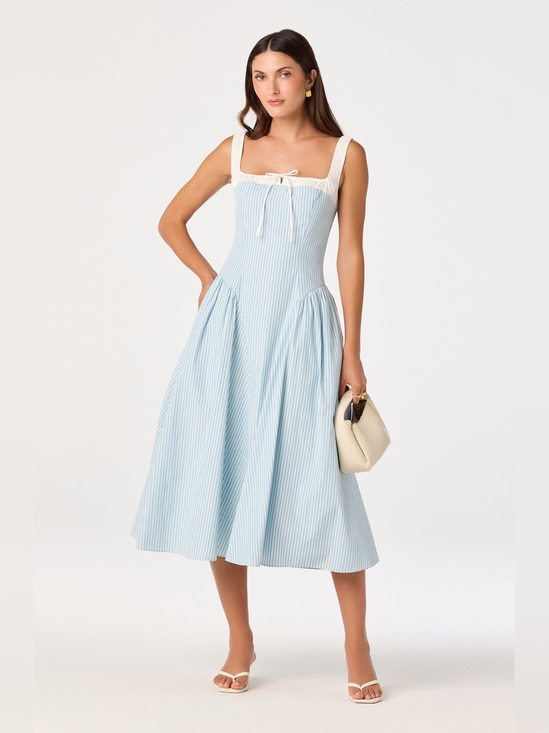 Astr Dresses & Skirts - Sleeveless Blue Stripe Midi Dress with Cream Trim